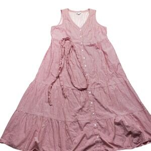 Seraphine Red White Stripe Tiered Button Front Midi Dress Maternity Nursing 14